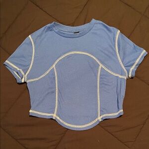 SHEIN Blue Short Sleeve Top with White Accents